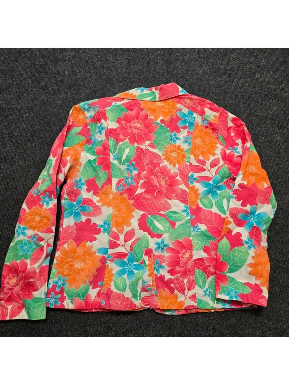Vintage Bill Blass Floral Cotton Blazer Jacket White Buttons Flap Pockets M